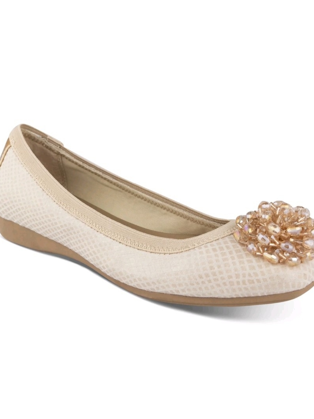 Karen Scott Anjelicaa Cream-Beige Snakeskin Beaded Ballet Flat Size 11